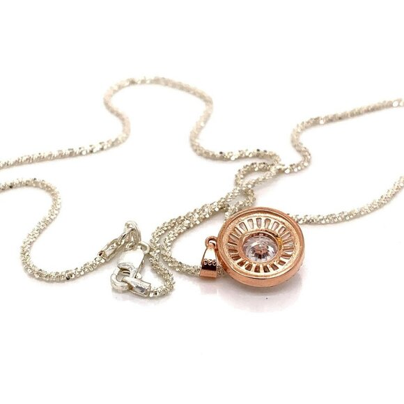 Designer Sterling Silver & Cubic Zirconia Rose Gold Plate 18” Necklace! 31‎ - Picture 6 of 6